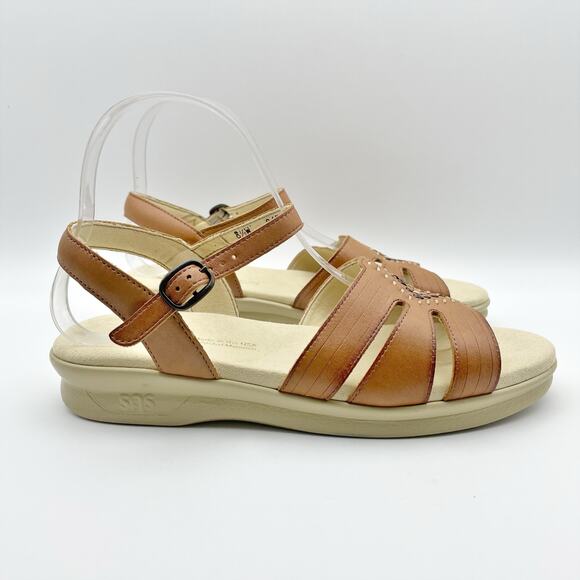 SAS Womens Huarache Adjustable Strap Sandal US Size 7.5 N Tan Leather Flats NIB - Picture 3 of 12